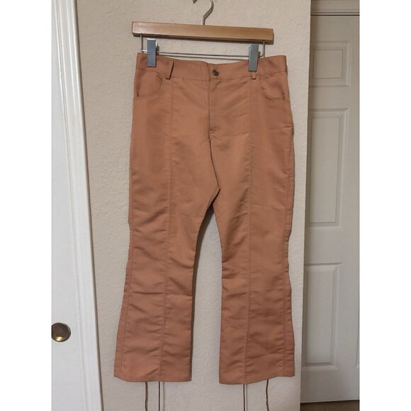 Collina Strada Brown Golden Ruched Cropped Contemporary Pants Sz 30 Inches